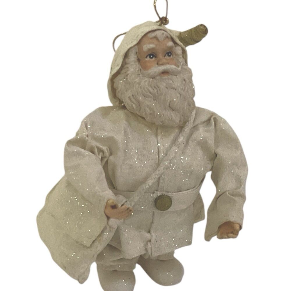 Ceramic & Paper Mache Winterland Santa With Pouch Christmas Ornament - Picture 6 of 7
